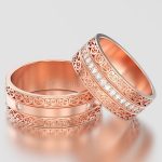 decorative wedding rings 3d illustration two rose gold decorative wedding bands carved ou
